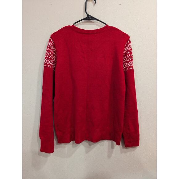 Women's Red and White knit Fair Isle style sweater by Faded Glory size L (12/14) - Picture 4 of 7